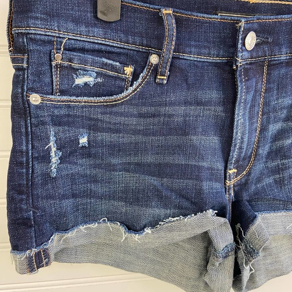 VINTAGE Y2K Abercrombie & Fitch 28 Distressed
Cuff Dark Wash Denim Shorts - Picture 2 of 7